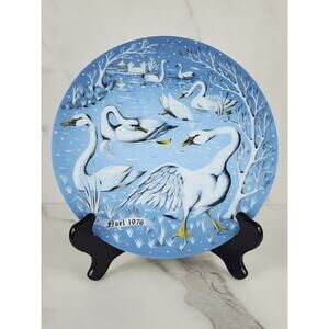 Christmas Limoges Seven Swans A Swimming Plate Wall Decor 8 1/2" Blue France